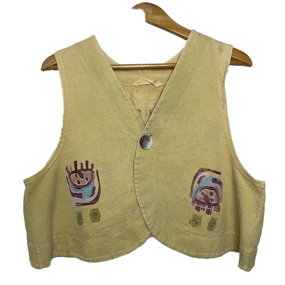 Blue Fish Women's Vintage Mustard Yellow 1997 Sz 1 Button Front Tank Vest